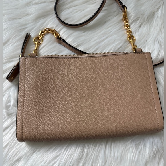 Tory Burch Carson Zip Top Crossbody Bag with Gold Accents Devon Sand Leather - Picture 4 of 5